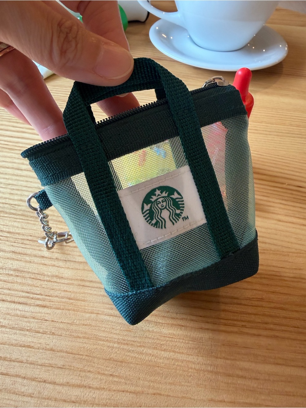 Starbucks Green and Cream Mini Canvas Tote Keychain